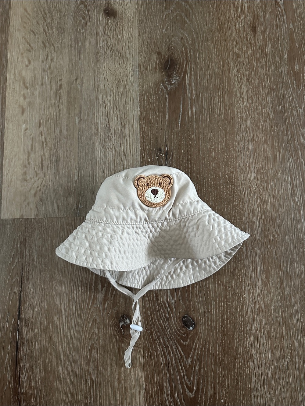 Kids Cream Bear Bucket Hat with Chin Strap size 4-12 months